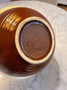 Brown Ribbed Vintage Stoneware Mixing Bowl 11"