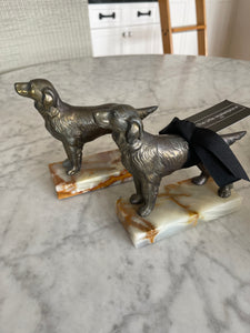 Vintage Brass Tone Dog Figurines on Marble Bases
