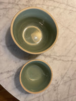 Load image into Gallery viewer, USA Pottery Vintage Ribbed Stoneware 7” &amp; 5&quot; Mixing Bowl Green
