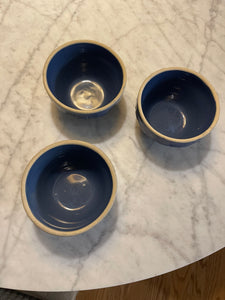 Set of Three Blue 5" Mixing Bowls Stoneware