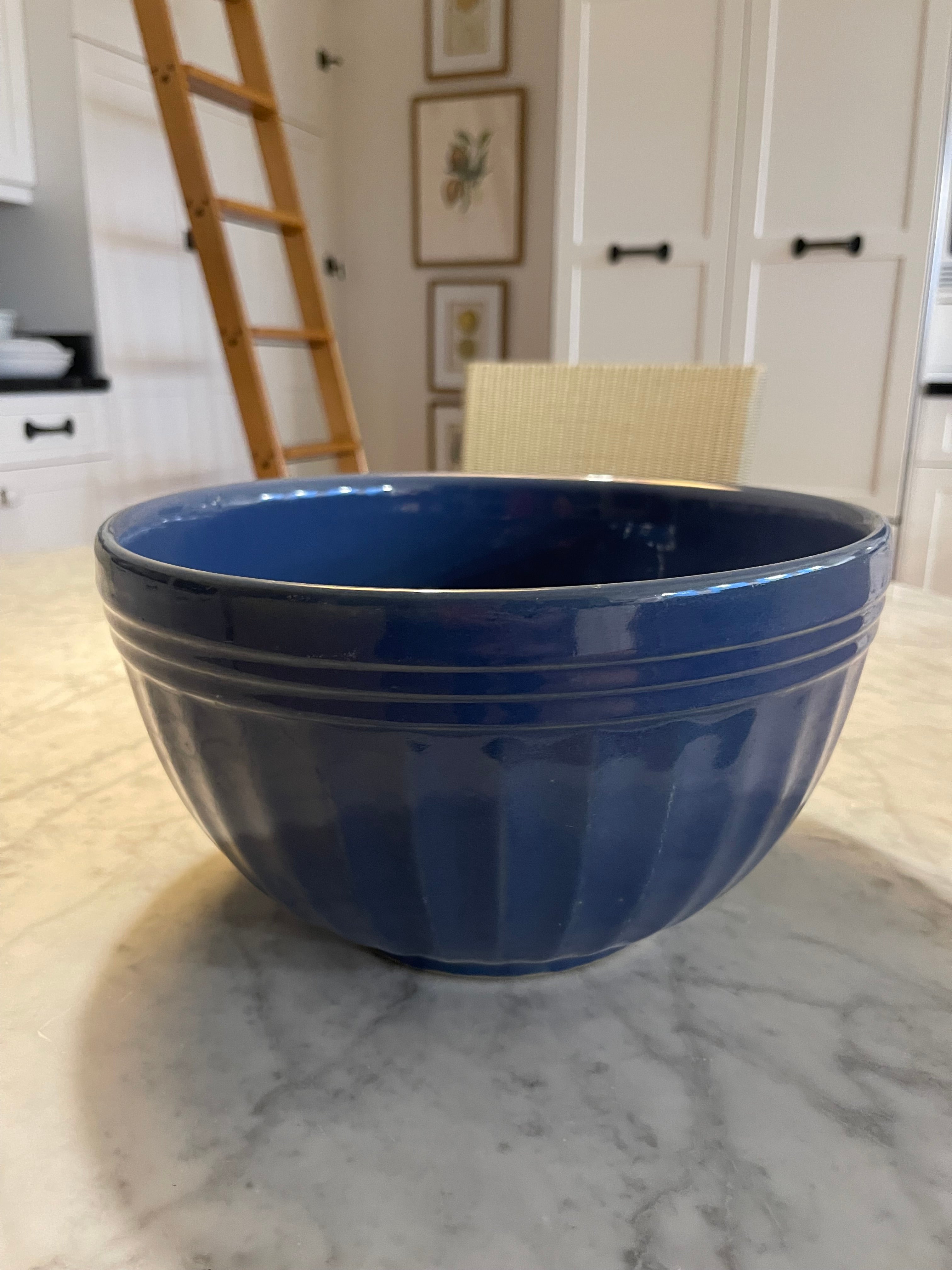 Large Vintage Blue Stoneware Bowl 11"