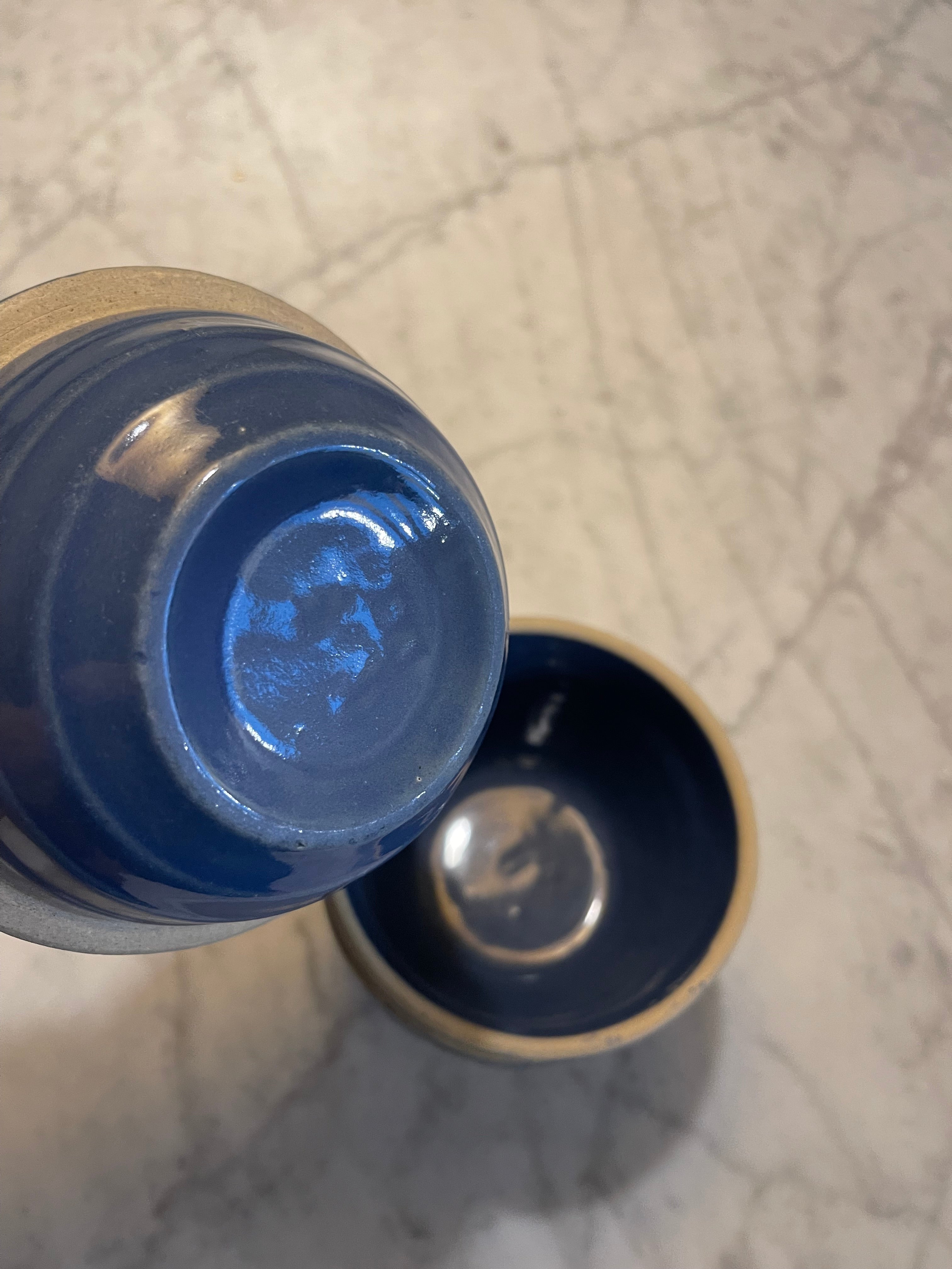 Set of Three Blue 5" Mixing Bowls Stoneware