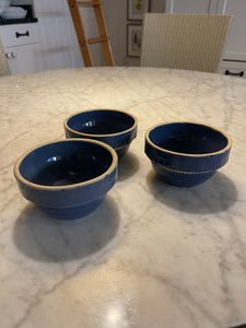 Set of Three Blue 5" Mixing Bowls Stoneware