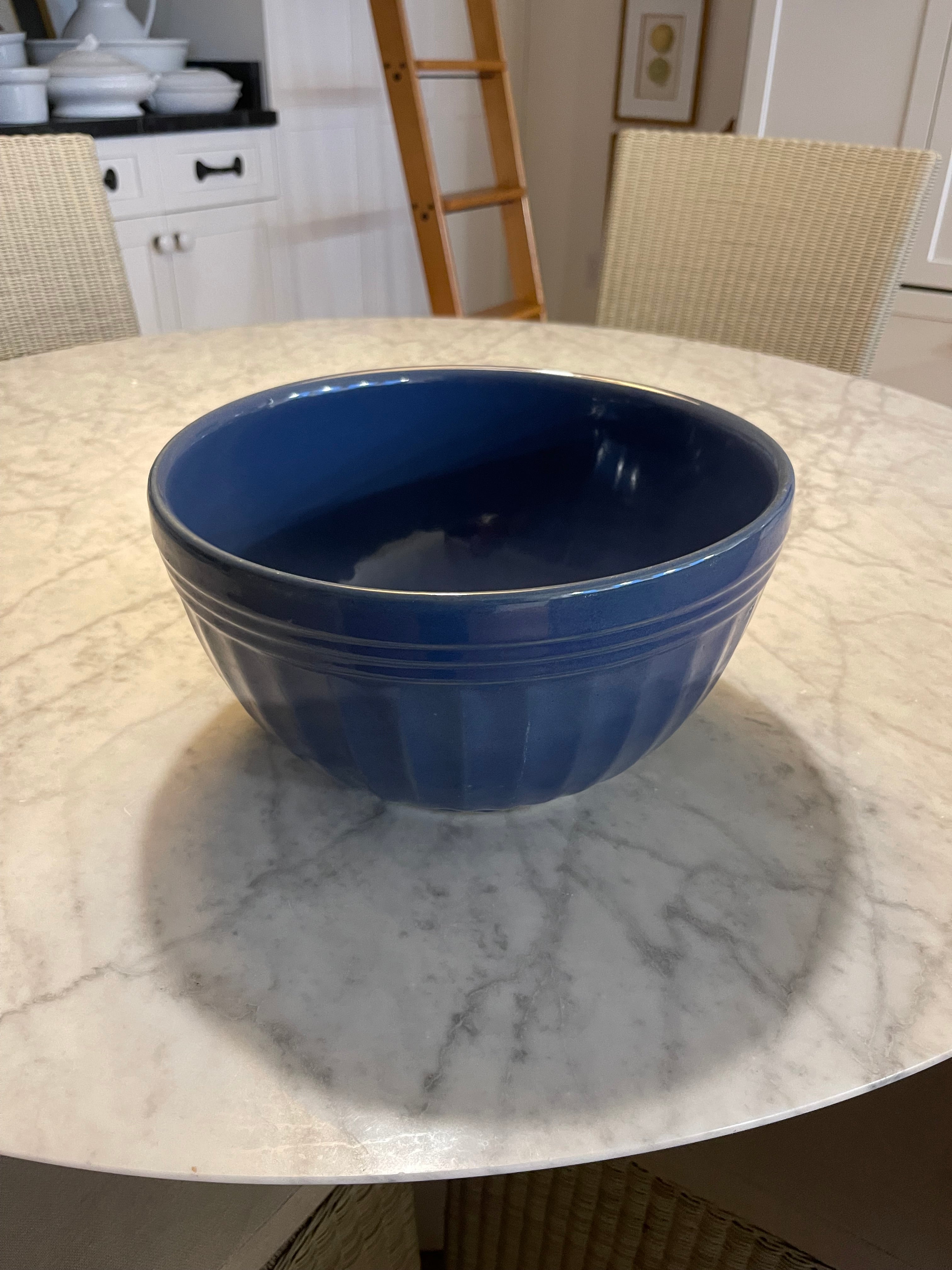 Large Vintage Blue Stoneware Bowl 11"