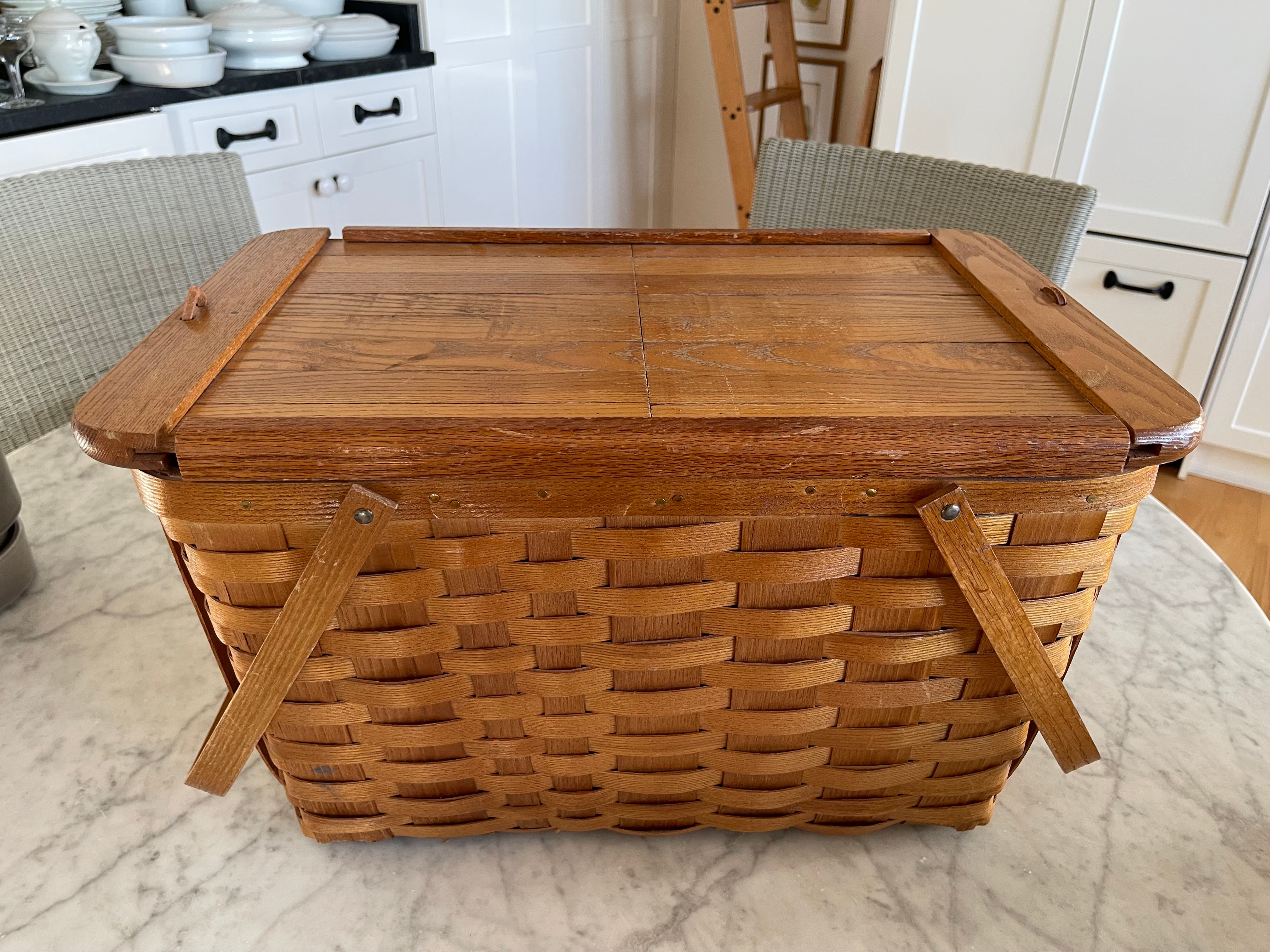 Vintage Hardwood Picnic Basket, by Basketville, Putney, VT