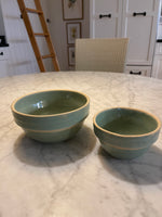 Load image into Gallery viewer, USA Pottery Vintage Ribbed Stoneware 7” &amp; 5&quot; Mixing Bowl Green
