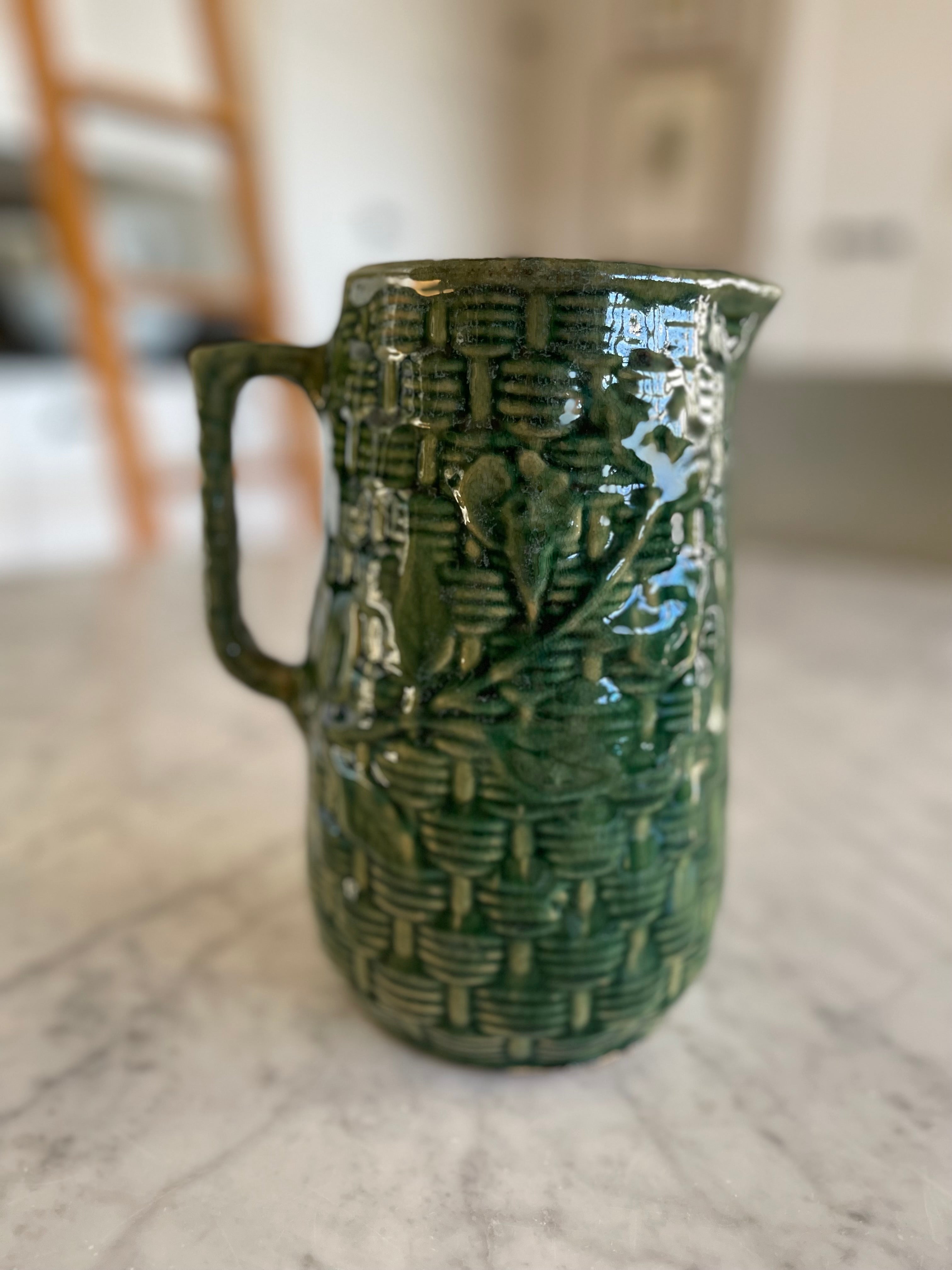 Vintage Majolica Green Pitcher