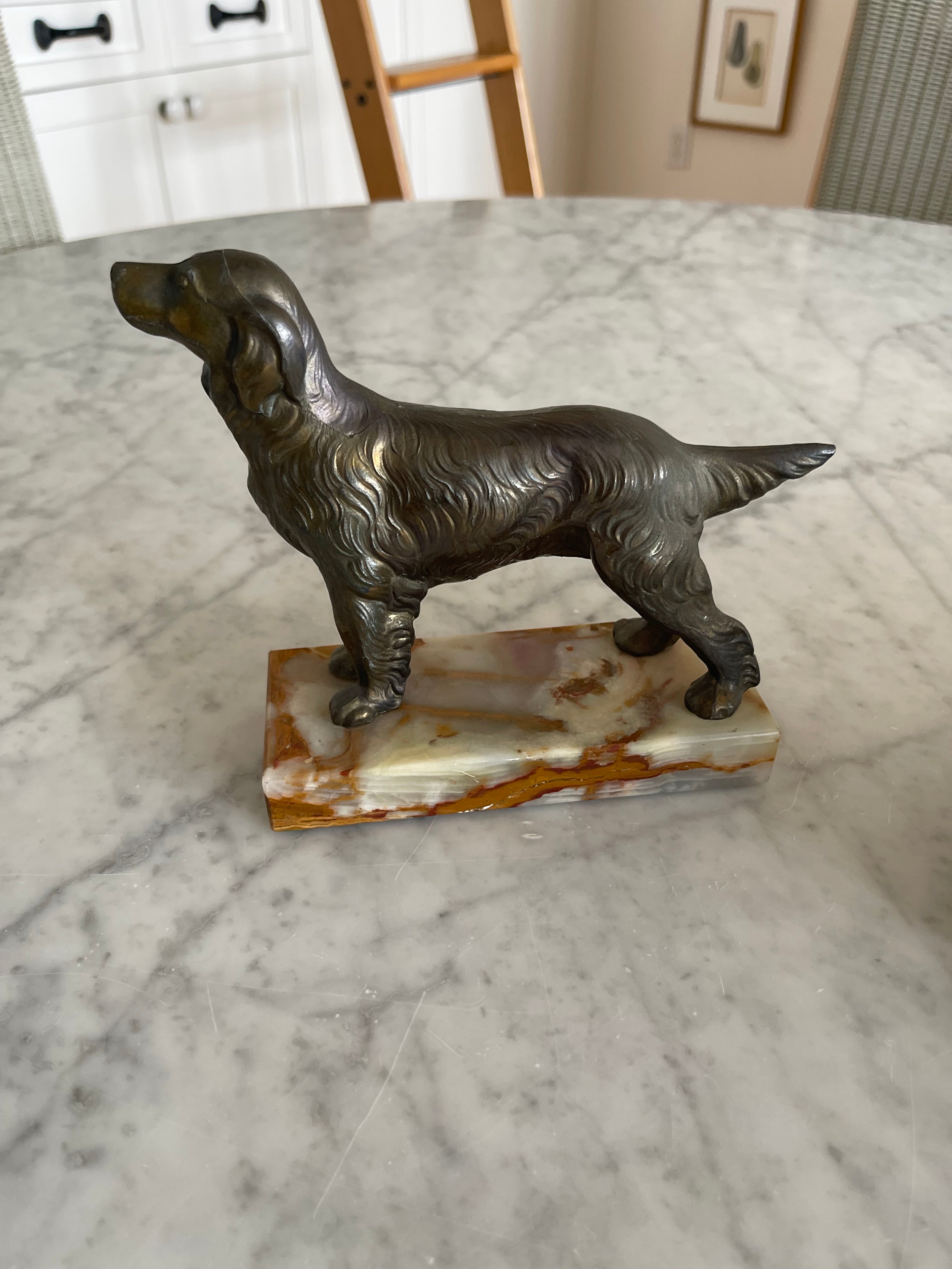 Vintage Brass Tone Dog Figurines on Marble Bases