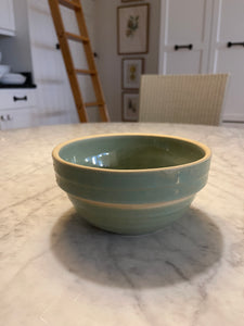 USA Pottery Vintage Ribbed Stoneware 7” & 5" Mixing Bowl Green