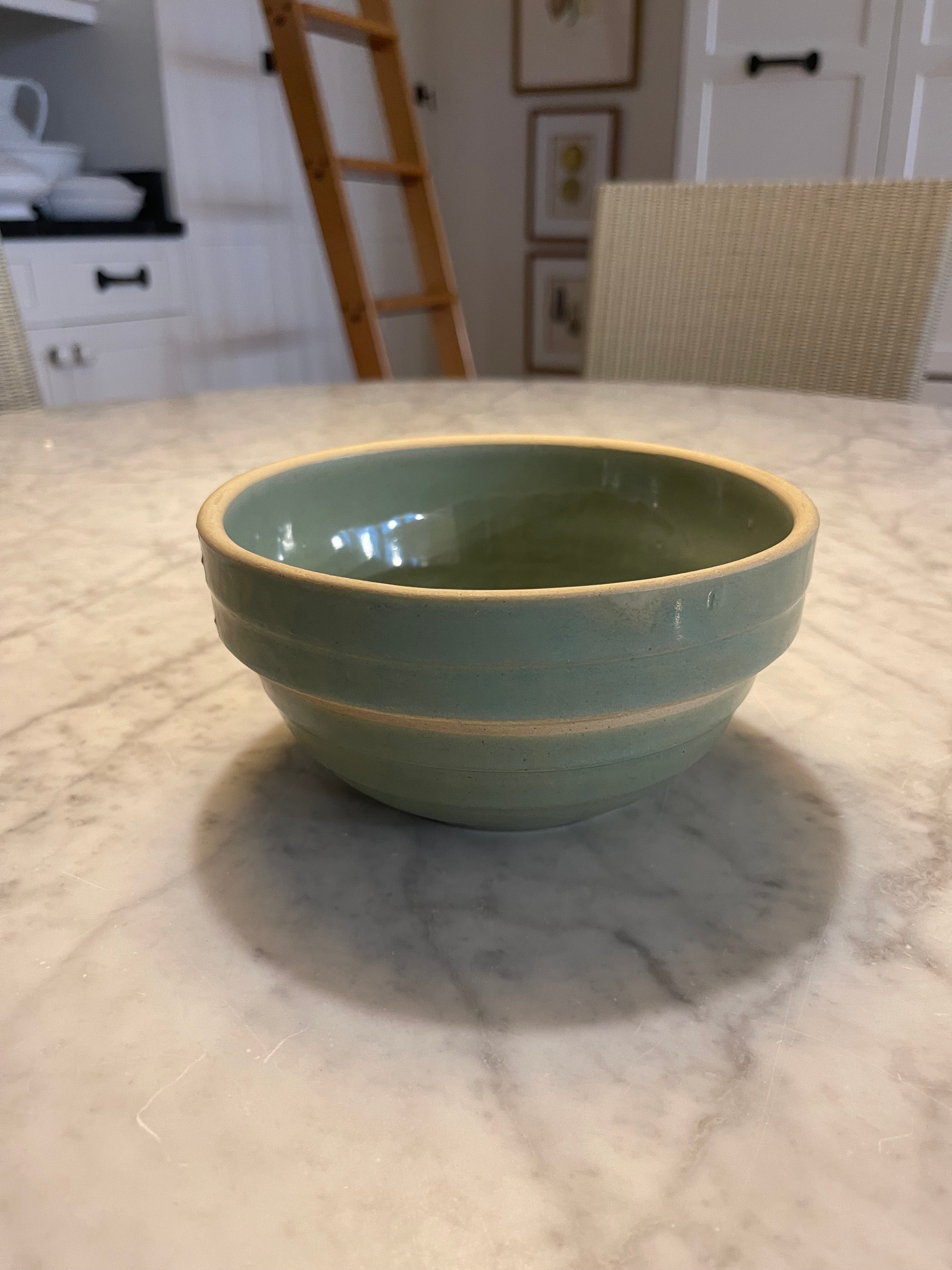 USA Pottery Vintage Ribbed Stoneware 7” & 5" Mixing Bowl Green