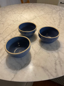 Set of Three Blue 5" Mixing Bowls Stoneware