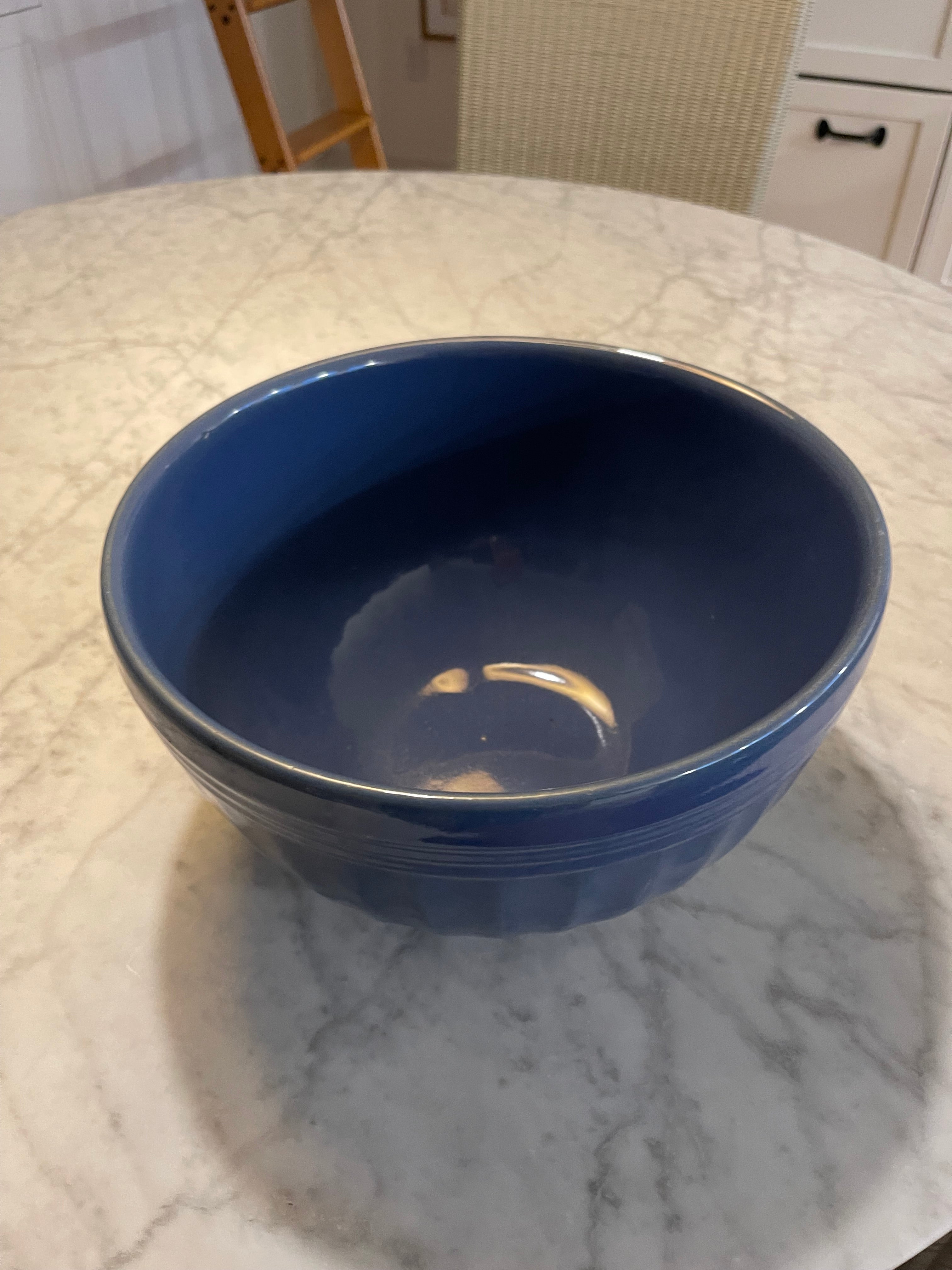 Large Vintage Blue Stoneware Bowl 11"