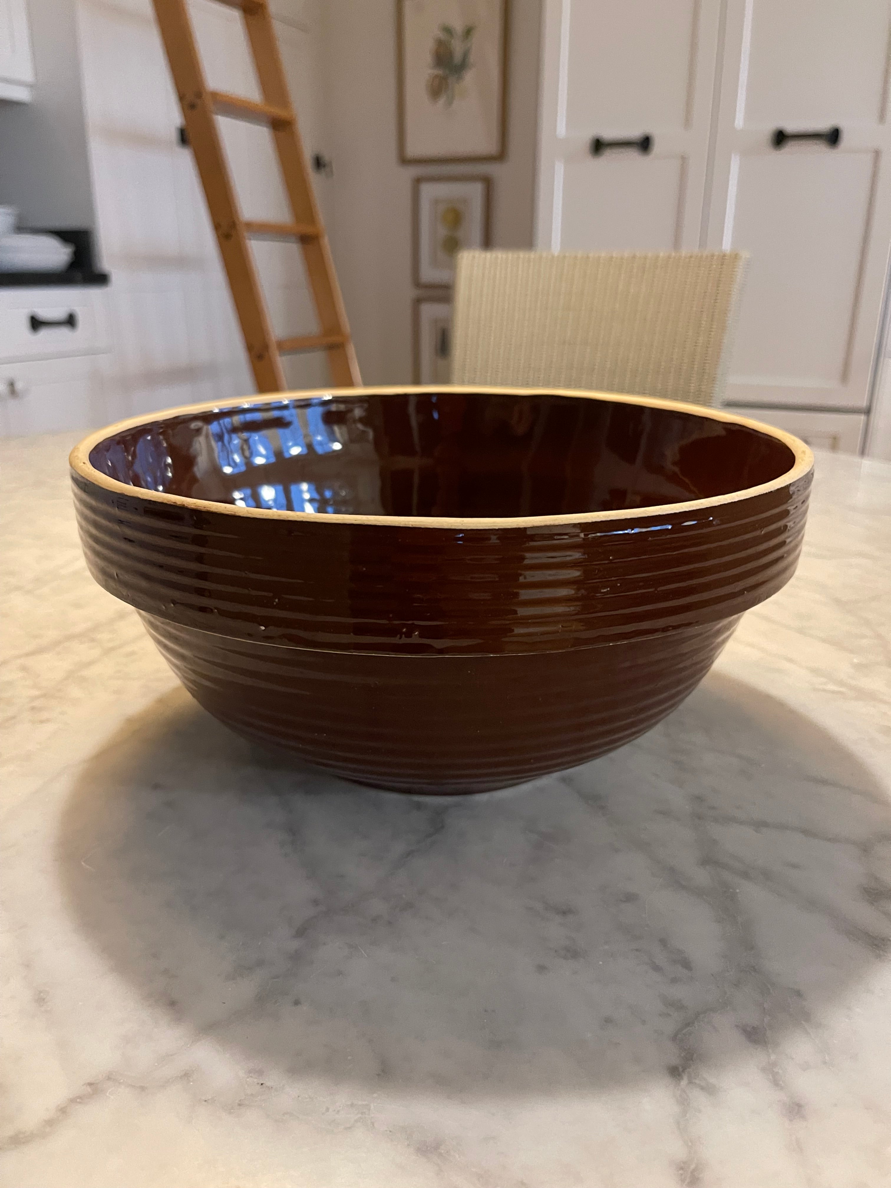 Brown Ribbed Vintage Stoneware Mixing Bowl 11"