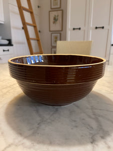 Brown Ribbed Vintage Stoneware Mixing Bowl 11"