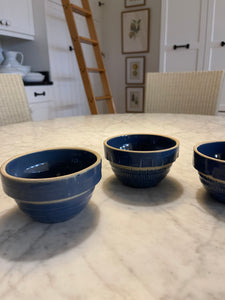 Set of Three Blue 5" Mixing Bowls Stoneware