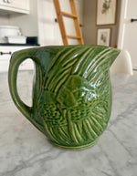Load image into Gallery viewer, Vintage Green Pottery Pitcher with Fish Motif
