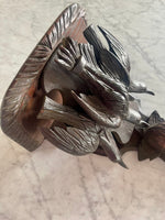Load image into Gallery viewer, Black Forest Shelf with Three Carved Geese 19"x12"x8"
