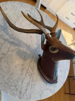 Load image into Gallery viewer, German Hand Carved And Hand Painted Wood Deer Head With Antlers, Wall Plaque Vintage Swedish Norwegian Deer Mount Folk Art
