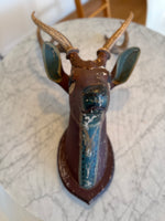 Load image into Gallery viewer, German Hand Carved And Hand Painted Wood Deer Head With Antlers, Wall Plaque Vintage Swedish Norwegian Deer Mount Folk Art
