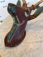 Load image into Gallery viewer, German Hand Carved And Hand Painted Wood Deer Head With Antlers, Wall Plaque Vintage Swedish Norwegian Deer Mount Folk Art
