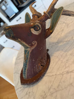 Load image into Gallery viewer, German Hand Carved And Hand Painted Wood Deer Head With Antlers, Wall Plaque Vintage Swedish Norwegian Deer Mount Folk Art
