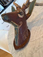 Load image into Gallery viewer, German Hand Carved And Hand Painted Wood Deer Head With Antlers, Wall Plaque Vintage Swedish Norwegian Deer Mount Folk Art

