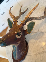 Load image into Gallery viewer, German Hand Carved And Hand Painted Wood Deer Head With Antlers, Wall Plaque Vintage Swedish Norwegian Deer Mount Folk Art
