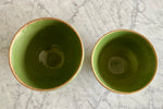 Load image into Gallery viewer, Set of 2 Vintage McCoy Apple Green Windowpane Piecrust Yellowware Mixing Bowls with Shield #8 and #9
