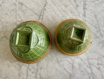 Load image into Gallery viewer, Set of 2 Vintage McCoy Apple Green Windowpane Piecrust Yellowware Mixing Bowls with Shield #8 and #9
