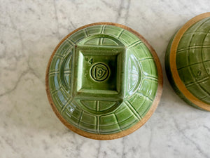Set of 2 Vintage McCoy Apple Green Windowpane Piecrust Yellowware Mixing Bowls with Shield #8 and #9