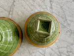 Load image into Gallery viewer, Set of 2 Vintage McCoy Apple Green Windowpane Piecrust Yellowware Mixing Bowls with Shield #8 and #9
