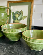 Load image into Gallery viewer, Set of 2 Vintage McCoy Apple Green Windowpane Piecrust Yellowware Mixing Bowls with Shield #8 and #9
