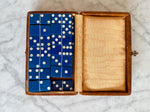 Load image into Gallery viewer, Vintage French Dominoes Set 28 Piece Double Six Blue Tiles With Leather Case
