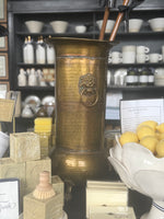 Load image into Gallery viewer, Vintage Hammered Brass Umbrella Stand Lion Head Handles Paw Feet
