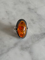 Load image into Gallery viewer, Sterling Silver 925 Amber Cabochon Ring Size 9 9.3g
