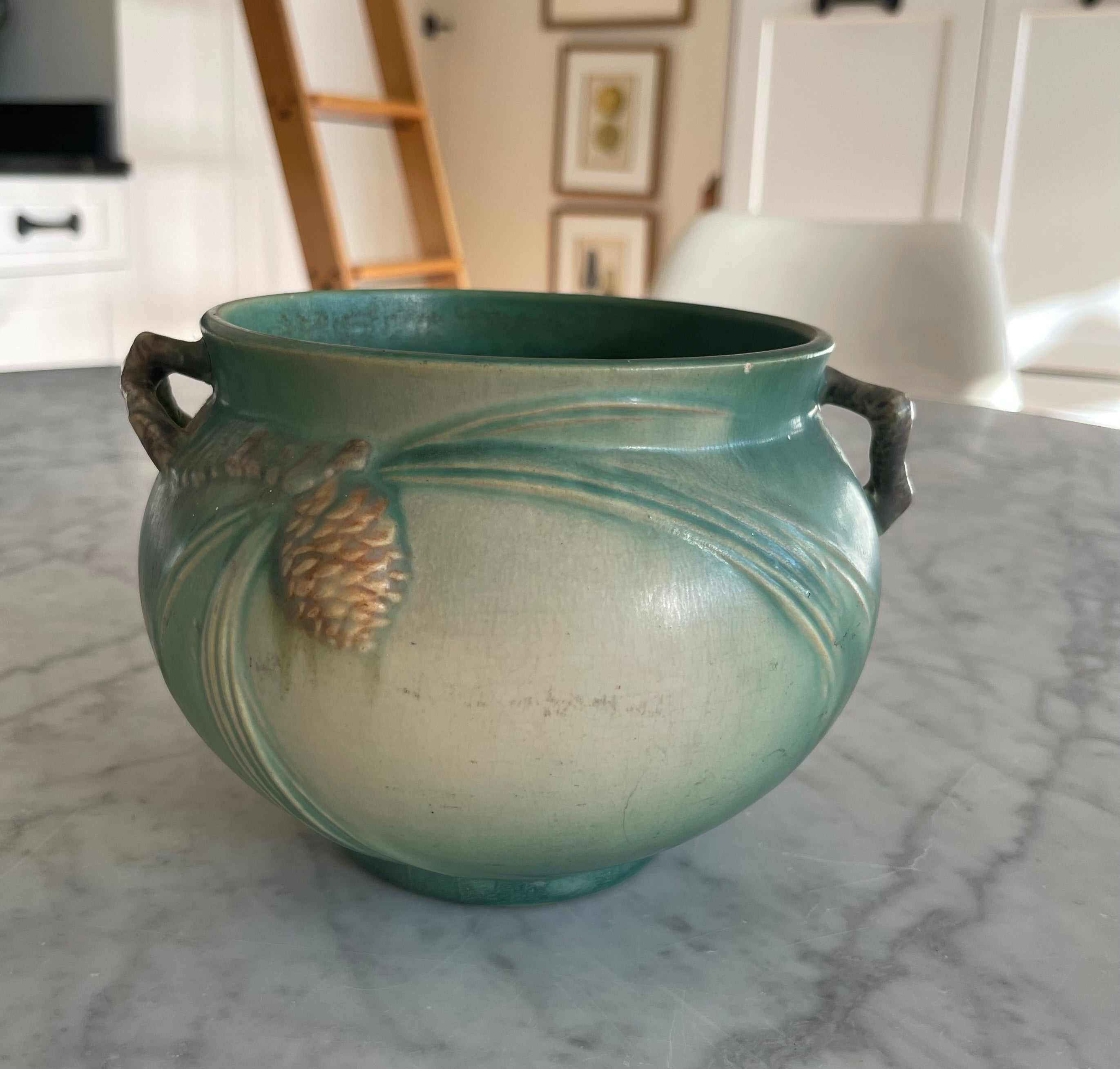 Roseville Pine Cone Green 1936 Vintage Pottery Ceramic Jardiniere Planter 632-4