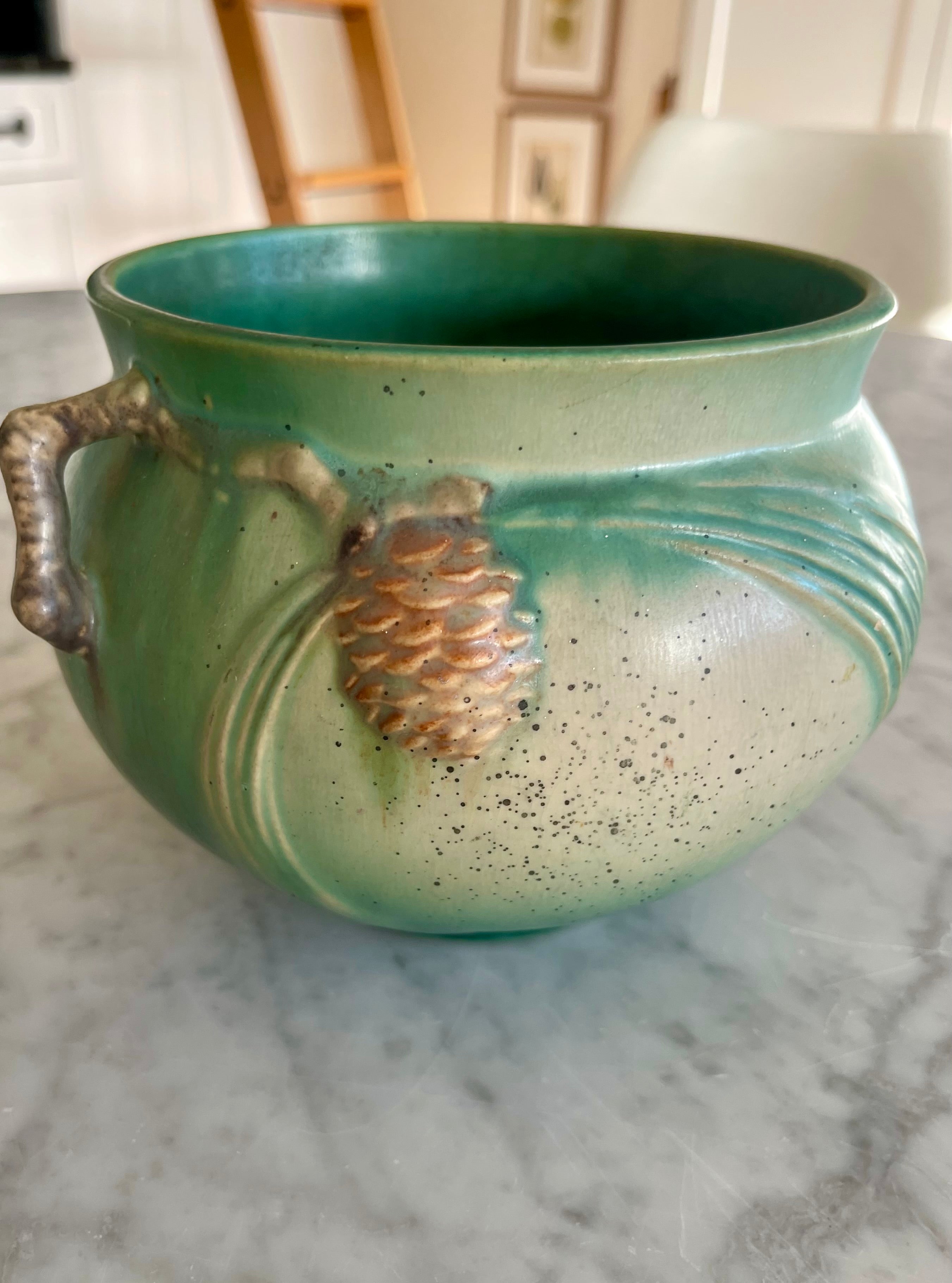 Roseville Pine Cone Green 1936 Vintage Pottery Ceramic Jardiniere Planter 632-4