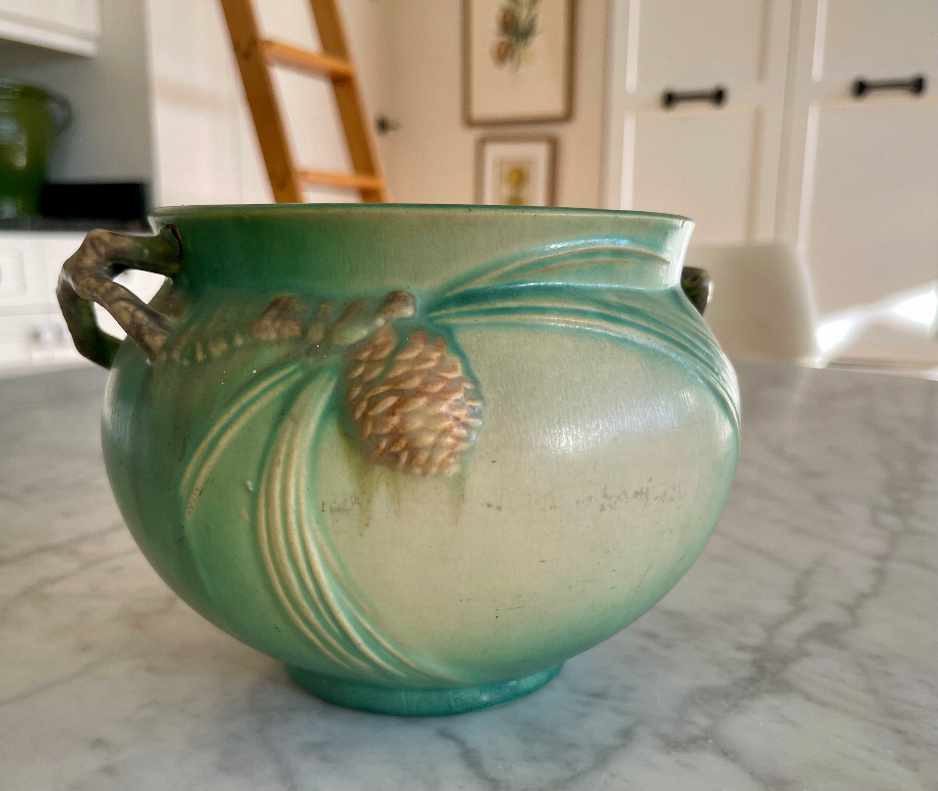 Roseville Pine Cone Green 1936 Vintage Pottery Ceramic Jardiniere Planter 632-4