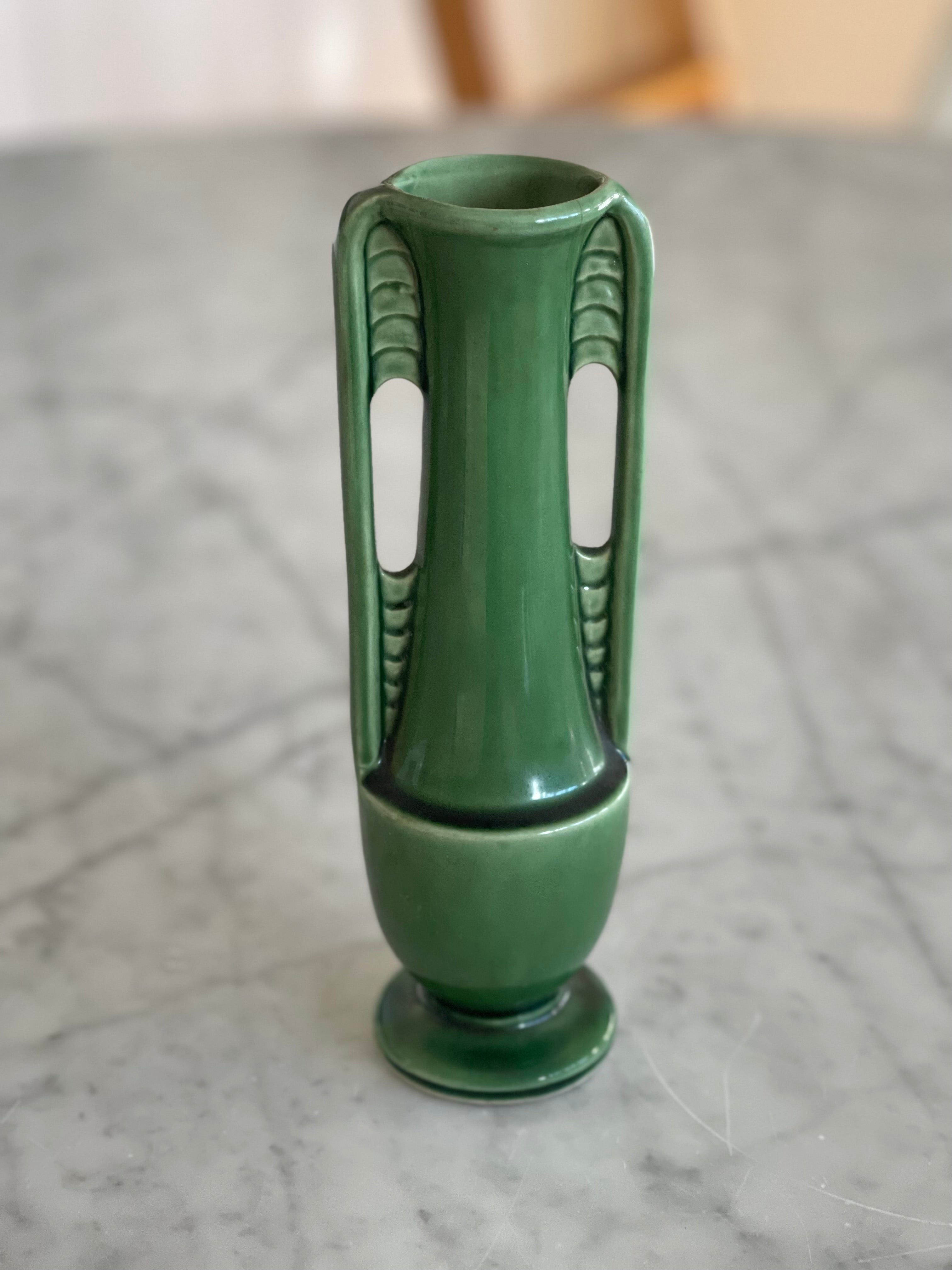 Vintage USA 1178 Vase/Urn Small Green Mediterranean Style 9 Inches Tall