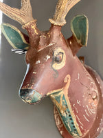 Load image into Gallery viewer, German Hand Carved And Hand Painted Wood Deer Head With Antlers, Wall Plaque Vintage Swedish Norwegian Deer Mount Folk Art
