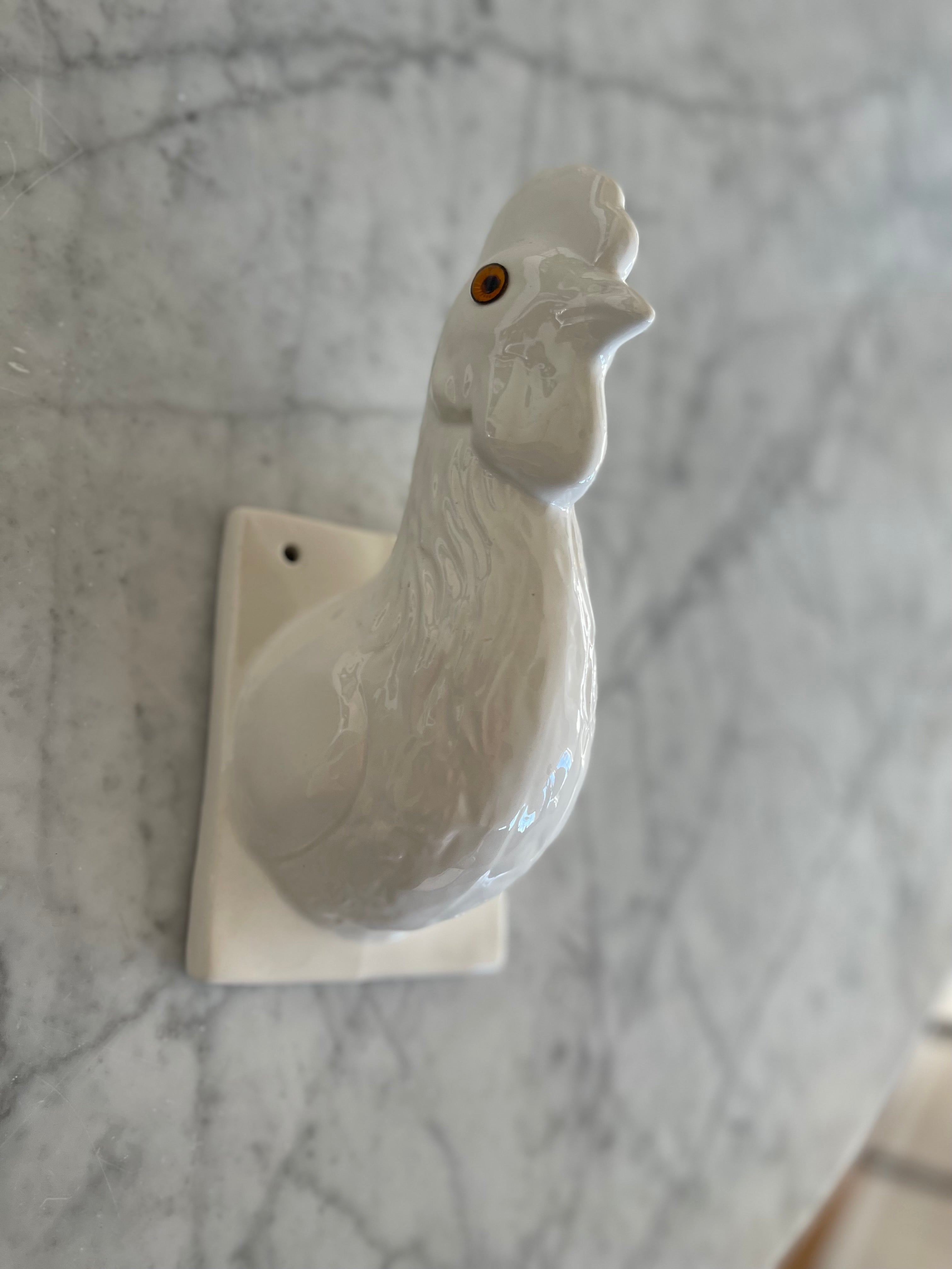 Vintage Rooster Ceramic Towel Hanging Rack Wall Mount White