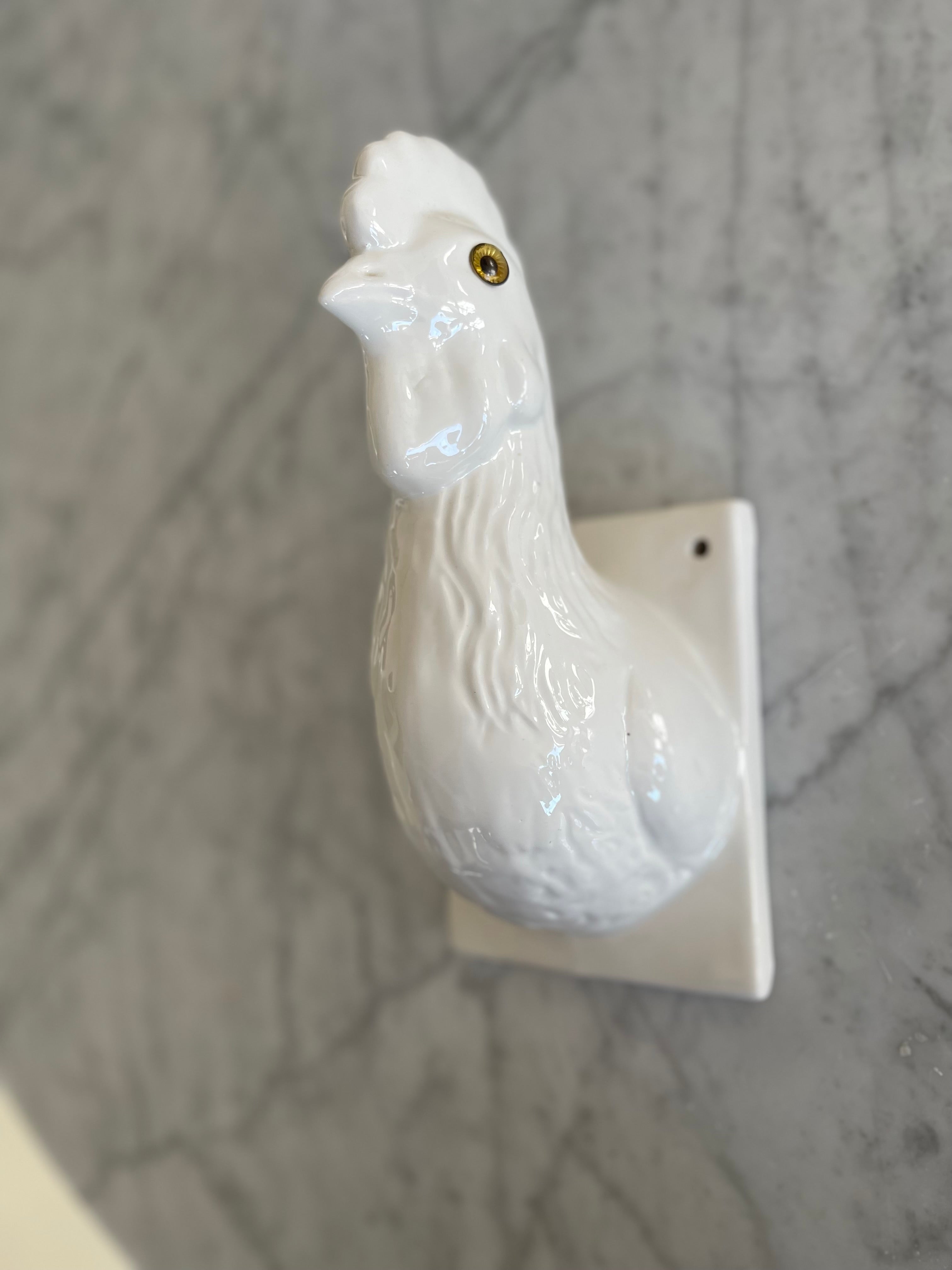 Vintage Rooster Ceramic Towel Hanging Rack Wall Mount White