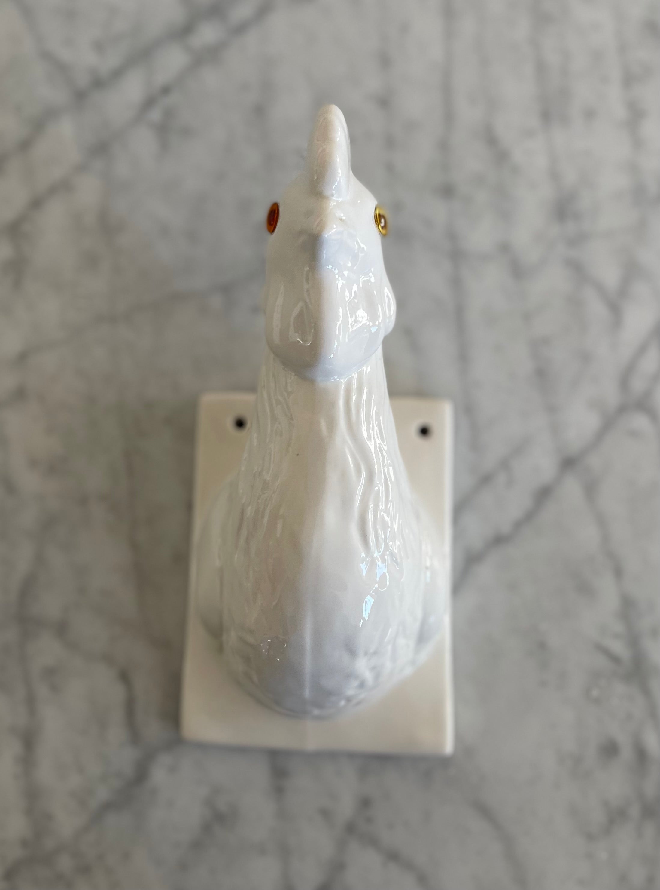 Vintage Rooster Ceramic Towel Hanging Rack Wall Mount White