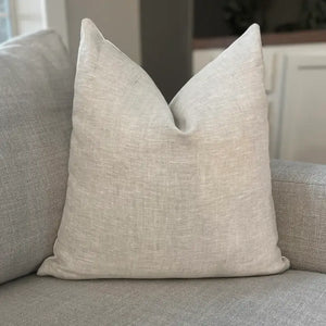 Genevieve Neutral Linen Pillow with Feather Insert Made in the USA 20 x 20"