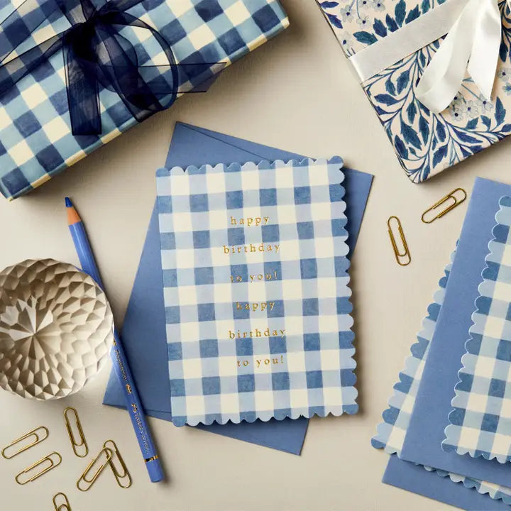 Blue Gingham 'happy Birthday' Card