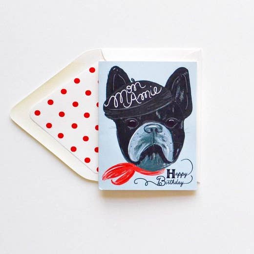 Happy Birthday Mon Amie French Bull Dog Greeting Card