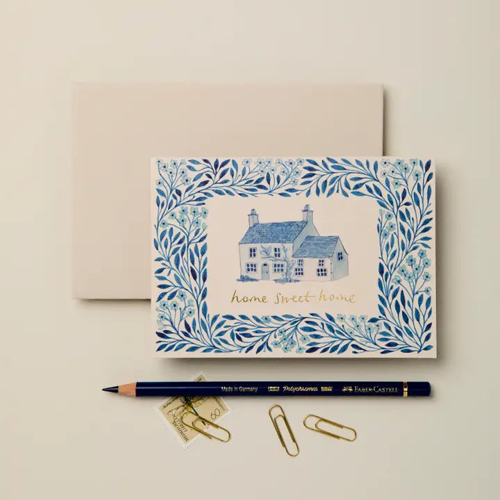 Blue Flora 'home Sweet Home' Card