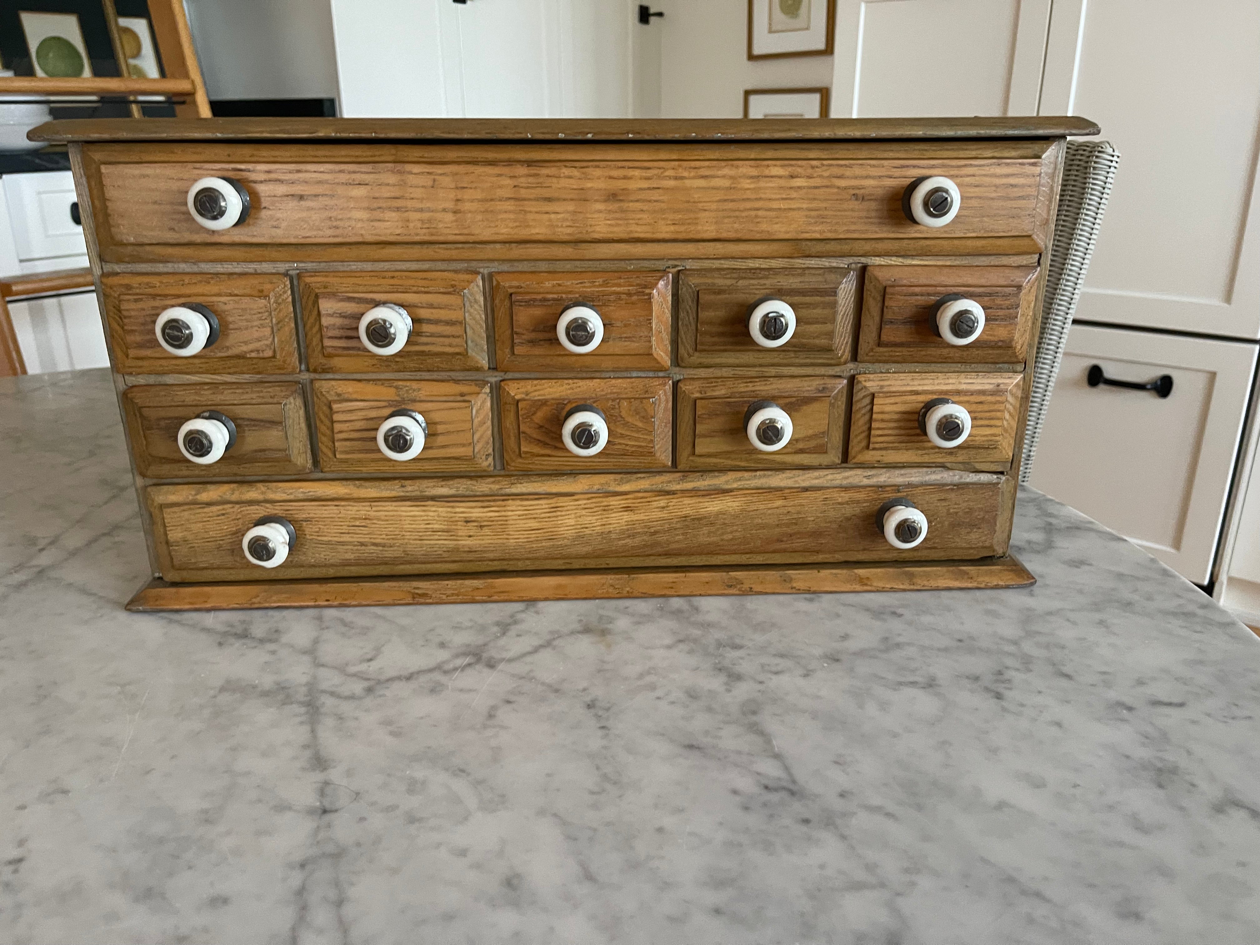Vintage Wood Cabinet with White Porcelain Knobs