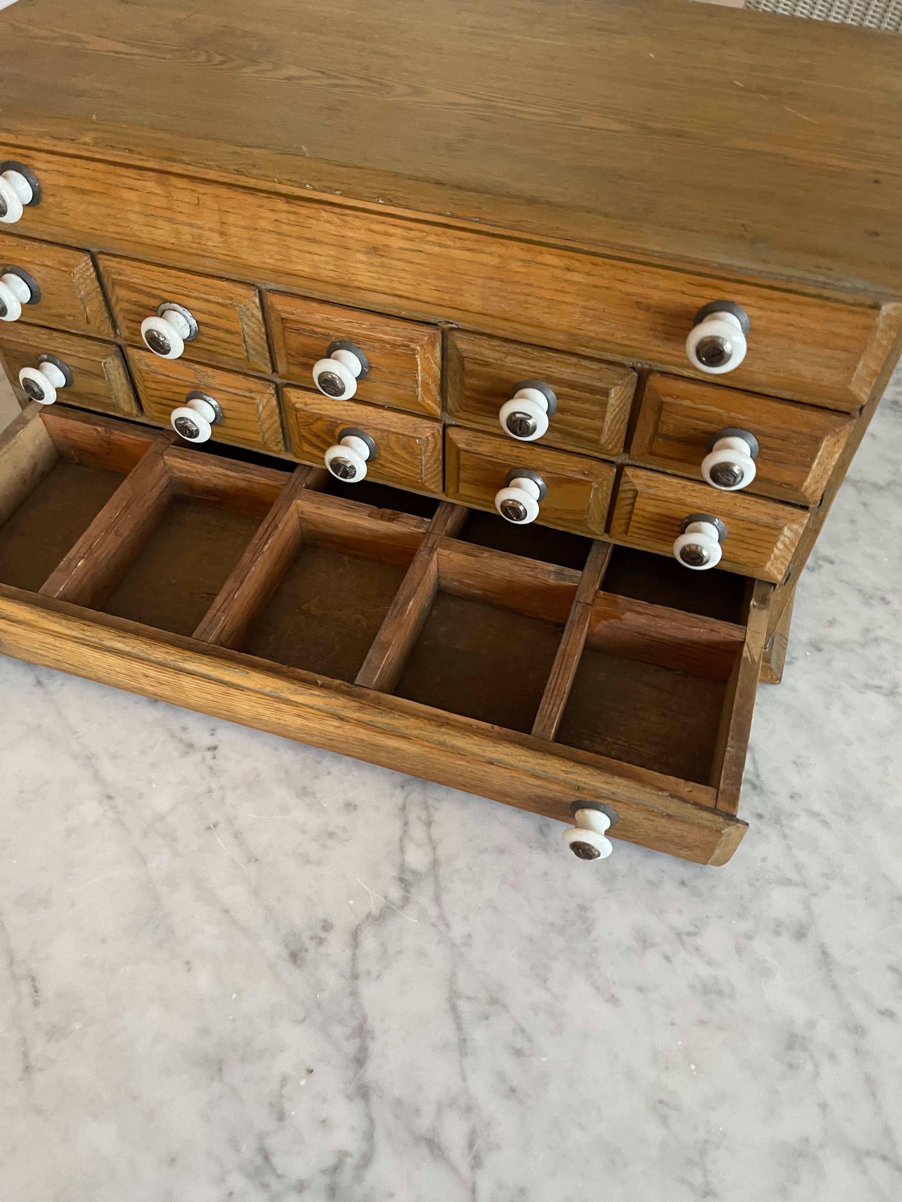 Vintage Wood Cabinet with White Porcelain Knobs