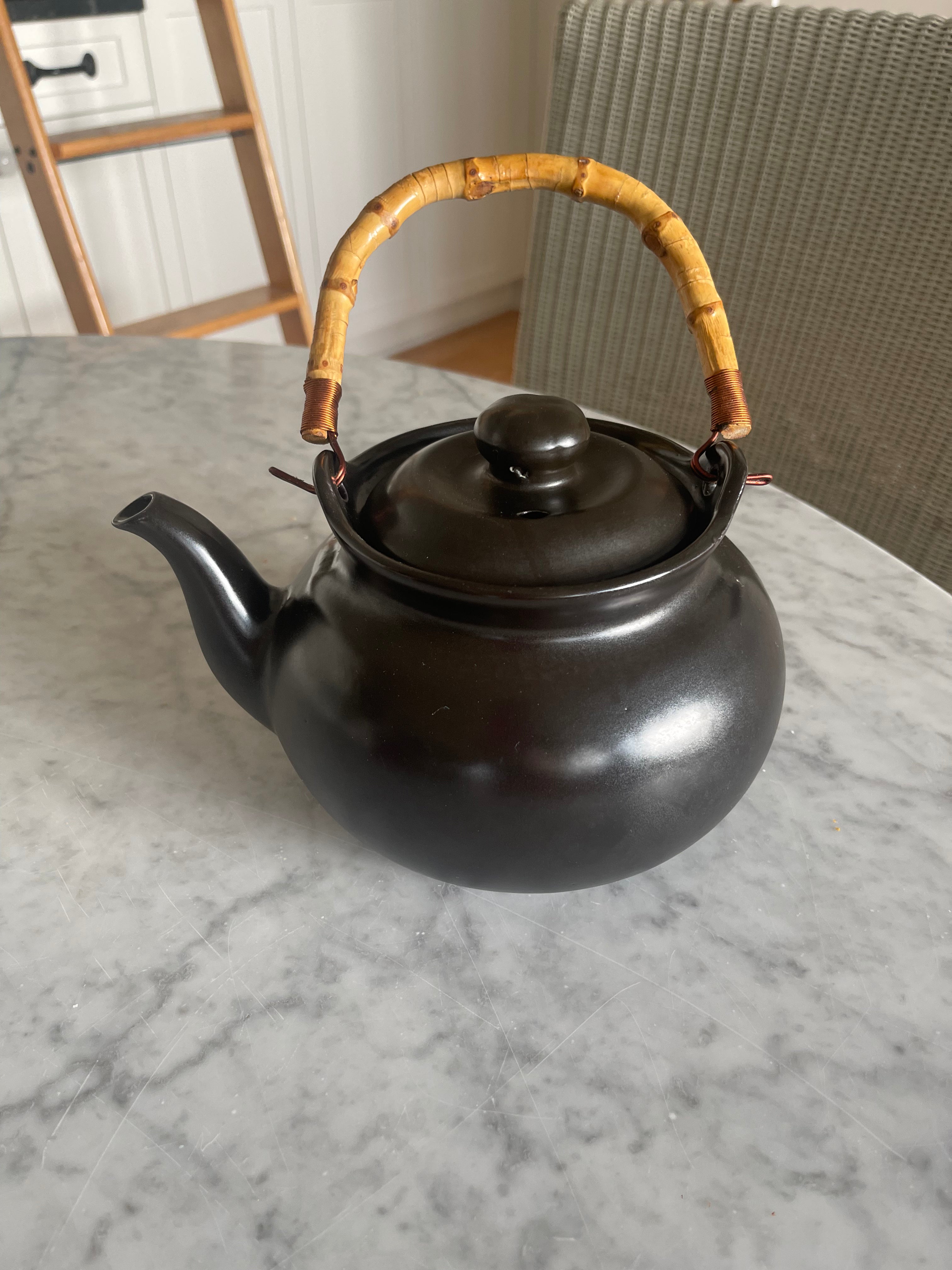 Joyce Chen 2qt Stovetop Ceramic Tea Kettle Bamboo Handle Black